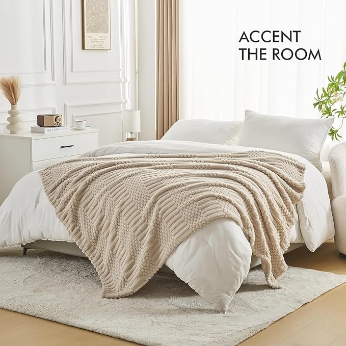 lifein Throw Blanket for Couch-Beige Boho Throw Blanket, Tan Soft Fleece Plush Lightweight Blankets&Throws for Spring, Fuzzy Camel Blankets for Livingroom Bed Sofa Chair (60x80,Taupe/Khaki)