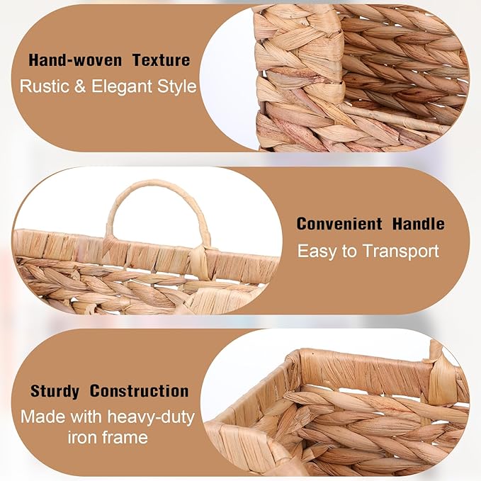 Woven Hanging Magazine Holder Water Hyacinth Storage Basket Wall Mounted Wicker Organizer Boho Modern Farmhouse Book Rack with Handle File Newspaper Mail Holder for Home Office