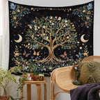 90”x 71” Large Tree of Life Tapestry Wall Hanging Boho Spiritual Wall Tapestry for Bedroom Aesthetic Large Sacred Wall Hangings Tapestries Black Botanical Nature Tapestries Living Room Dorm Decor