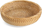 HITOMEN Handmade Rattan Bread Baskets Round Wicker Fruit Serving Storage Bowls, Natural Woven Decorative Kitchen Counter Organizing (Honey Brown) S-8"