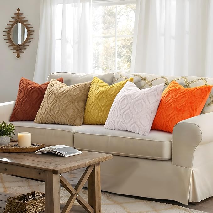 decorUhome Cozy Textured Throw Pillow Covers 18x18 Inch Set of 2, Soft Plush Faux Wool Rust Accent Couch Pillow Covers for Modern Farmhouse Sofa Bed Living Room