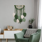 Newwiee Leaves Macrame Wall Hanging Boho Feather Macrame Wall Decor Woven Tapestry Green Stylish Feather Hanging for Nursery Bedroom Living Room 27.6 x 15.8 Inch