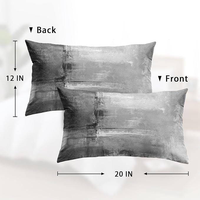 Britimes Throw Pillow Covers Modern Home Art Decor, 12 x 20 Inches Set of 2 Abstract Oil Painting Pillowcases for Bedroom, Living Room, Cushion Couch Sofa, Abstract White Grey