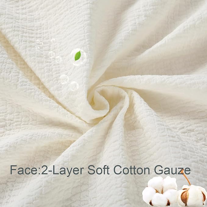 YINFUNG Quilted Euro Sham Ivory Set of 2 Muslin Cotton 26×26 European Pillow Cover Tassel Fringe Boho Decorative Textured Gauze Moroccan Soft Suqare for Bed Couch Sofa Cream