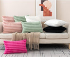 ZLINA Set of 2 Baby Pink Faux Fur Decorative Throw Pillow Covers Fluffy Striped Pillowcase Cushion Covers 26 x 26 Inch Decor Sofa Couch Bedroom