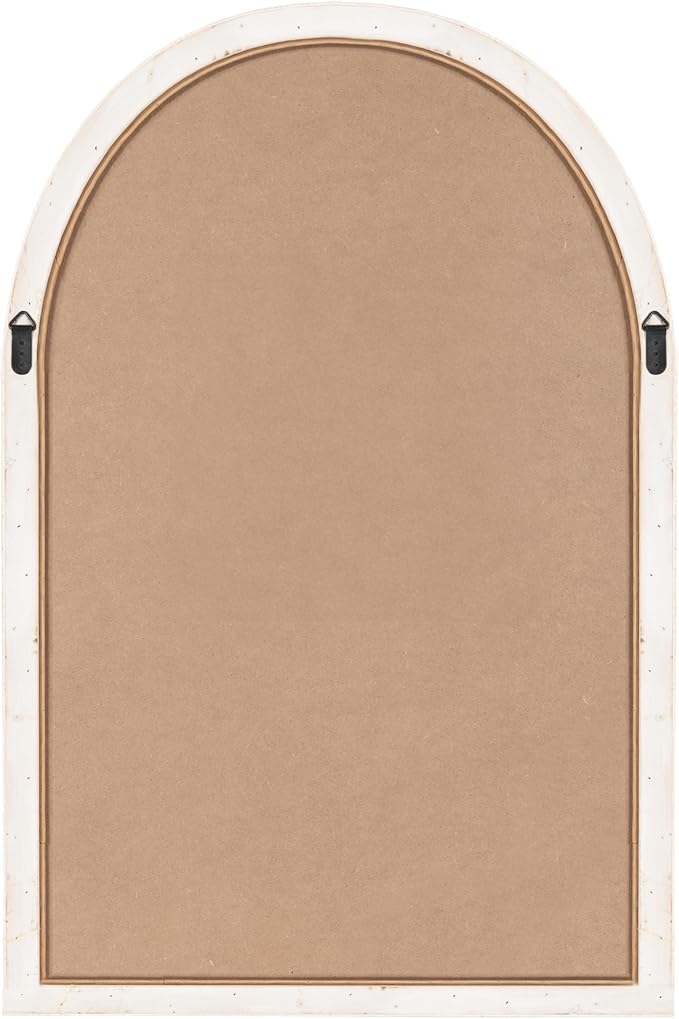Kate and Laurel Rahfy Boho Arched Rattan Mirror, 20 x 30, White, Decorative Arch Wall Mirror with Authentic Rattan Frame for Vanity Bathroom Mirror