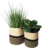 Decorative Baskets for Plants| 9- & 11-inch Pots for Indoor Plants | Floor Planter Pot Cover | Rope Plant Basket for Indoor (Small 9" Round, Tan/Black)