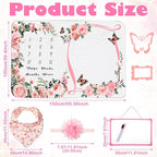 Chumia 6 Pcs Baby Monthly Milestone Blanket for Girl 60" x 40" Butterfly Milestone Blanket Age Photo Photography Backdrop with Newborn Calendar Growth Chart Bib Headband(Pink,Cute Pattern)