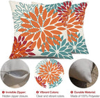 DFXSZ Orange Teal Red Flower Pillow Covers 16x16 Inch Set of 2 Fall Throw Pillows Outdoor Waterproof Decor for Living Room Sofa Patio Funiture Garden Floral Polyester Pillow Covers 002Y16