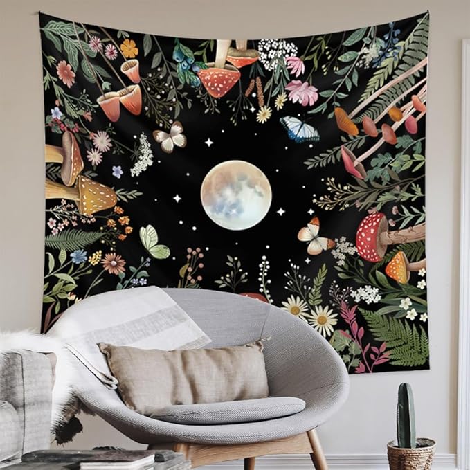 Jhdstore Moon Tapestry for Bedroom Boho Tapetry Wall Hanging Botanical Plant Wall Tapestries Small 36x48 Inch