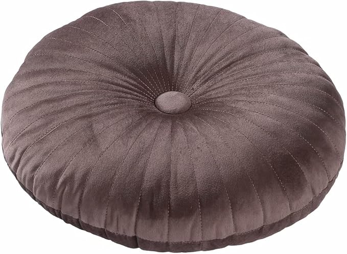 HLOVME Round Pillow Cushion for Couch Velvet Decorative Small Throw Pillow Solid Color for Living Room Bed Floor 13.7”, Brown