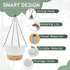 ZMTECH 2 Pack 12 Inch Hanging Planters for Indoor Plants, Large White Self Watering Hanging Planter with Visible Water Level & Removable Tray, Decorative Flower Pots for Outdoor Garden