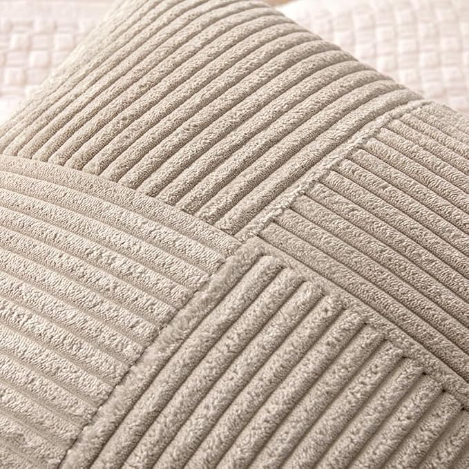 MIULEE Light Brown Decorative Throw Pillow Covers 18x18 Inch for Couch Bed Sofa Pack of 2 Boho Neutral Farmhouse Throw Pillows Soft Cross Corduroy Patchwork Textured Cushion Cases
