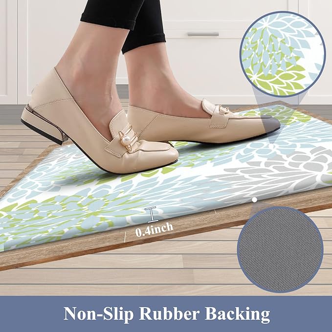 HEBE Anti Fatigue Kitchen Rug Sets 2 Piece Non Slip Kitchen Mats for Floor Cushioned Kitchen Rugs and Mats Waterproof Comfort Standing Mat Runner for Kitchen,Home Office,Sink,Laundry