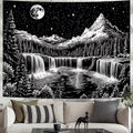 Leofanger Black and White Tapestry Starry Night Mountain Tapestry Aesthetic Moon Wall Tapestries Galaxy Space Tapestries Wall Hanging for Home Decor(51.2"x59.1")
