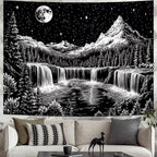 Leofanger Black and White Tapestry Starry Night Mountain Tapestry Aesthetic Moon Wall Tapestries Galaxy Space Tapestries Wall Hanging for Home Decor(70.8"x92.5")