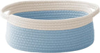 Woven Basket,Small Rope Storage Bin with Handles & Ribbon Bag, Organizer for Shelves Closets,Gift Basket Empty for Birthday,Books,Dog Toys, White&Blue