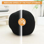Pouf Ottoman Stuffed Round Modern Foam Filled Foot Rest Poufs for Living Room Chair Decorative 20 X 14 Inches Boho Relax Stool for Wedding Christmas Party, (Black, 20 Inch)