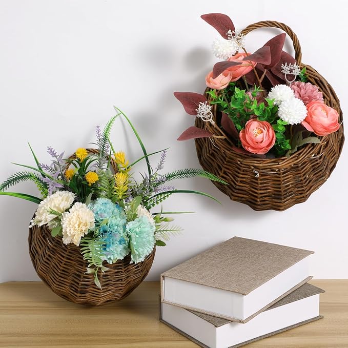 Yardwe 2Pcs Woven Hanging Basket Hanging Planter, Basket for Plant, Woven Storage Flower for Front Door, Home, Garden