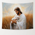 bitCNY Jesus Holding Lamb Tapestry 60x50 Inches – Christian Religious Wall Art, Good Shepherd Tapestry for Living Room Bedroom, Comforting Faith Decor