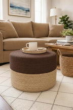 Jute Pouf Ottoman | Footrest Pouf | Hand Braided - Round Boho Pouffe - for Living Room, Bedroom, Nursery (18"x18"x12") Brown