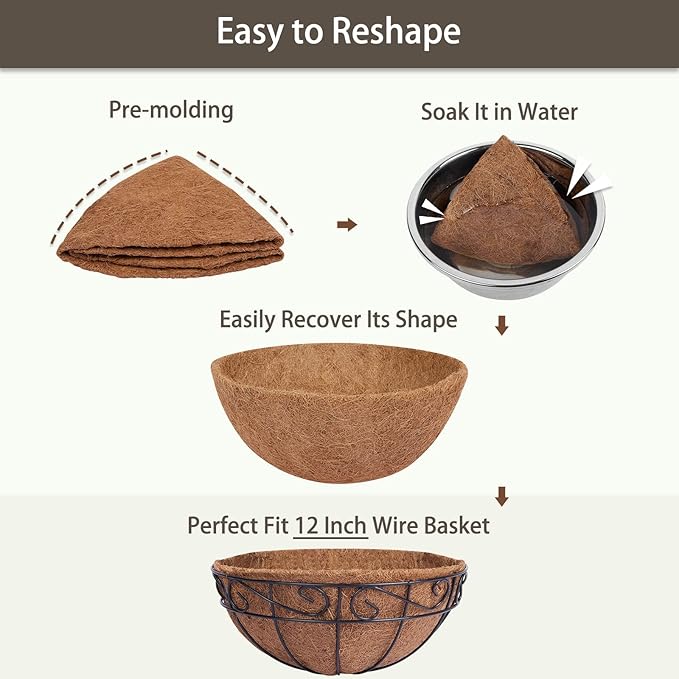 GreatBuddy 4 Pcs Coconut Hanging Basket Liners 12 Inch, Sturdy Round Coco Liners for Planters, Perfect Replacement for The Old, 100% Natural, Easy to Straighten Out