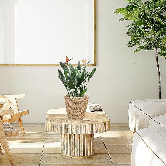 Straw Woven Plant Basket : Planter Basket with Plastic Liner Flower Pots for Home Balcony Farmhouse, 8.65X8.65X8.25in