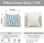 Boho Chenille Striped Pillow Cover 18x18 Inch, Decorative Pillow Cover for Couch Bed Sofa Living Room Bedroom Farmhouse Modern Home Decor Accent Pillowcases Set of 1, Blue White