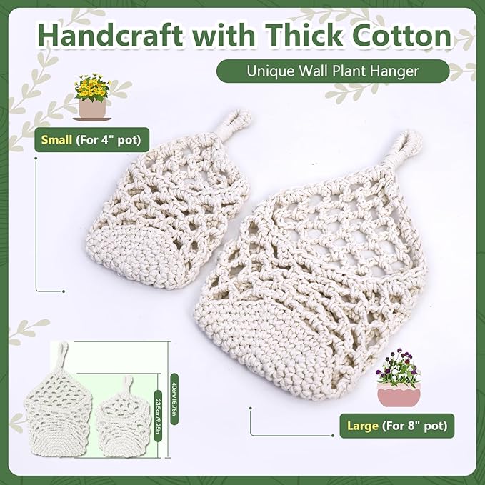 Macrame Wall Plant Hanger, Hanging Planter Basket Holder, Wall Planters for Indoor Plants, for Up to 4 Inch Pot (Ivory, 4-Inch)