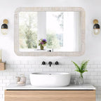 FUIN 20" x 30" Rattan Wicker Rectangle Wall Mounted Bathroom Mirror for Coastal Boho Nursery Decor, White Wash