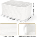 3-Pack Storage Baskets for Organizing | Woven Shelf Toy Basket | Rope Baskets for Gifts Empty | Closet Organizer Bins with Handles | Cube Decorative Box | 13.7×7.1×6.7” | White