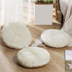 Namalu 3 Pcs Round Throw Pillow 13.8 Inch Decorative Round Velvet Floor Pillows Pumpkin Throw Pillows with Center Button for Thanksgiving Home Decor Living Room Sofa Couch Bed Chair (Beige)