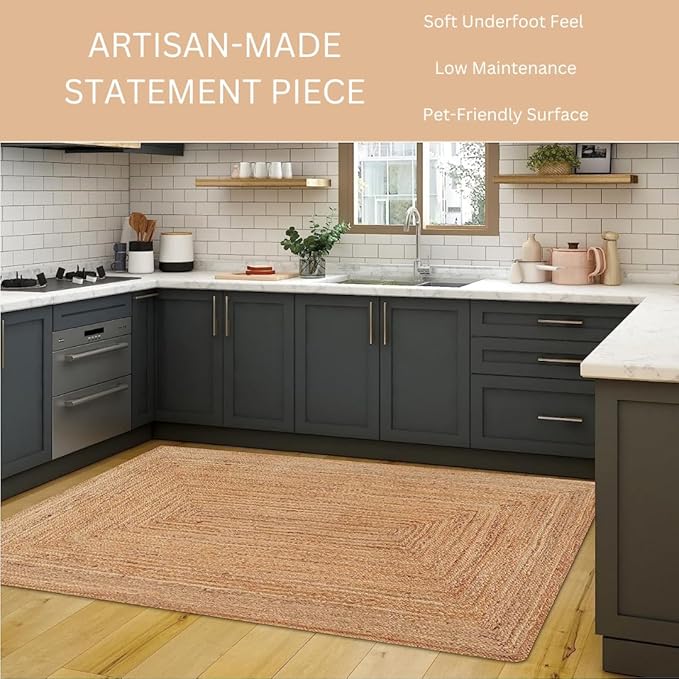 Handcrafted Jute Braided Rug 3x5 Feet - 100% Natural Jute Area Rug - Rustic Farmhouse Boho Accent Rug for Living Room Bedroom Kitchen Hallway Entryway Reversible Handwoven Floor Rug