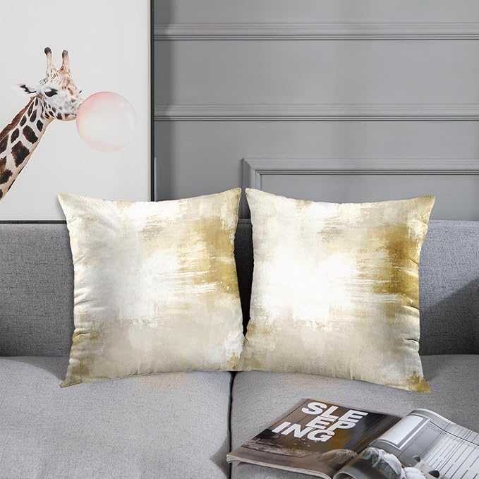 Britimes Throw Pillow Covers Modern Home Art Decor, 18 x 18 Inches Set of 2 Abstract Oil Painting Pillowcases for Bedroom, Living Room, Cushion Couch Sofa, Abstract White Grey Light Yellow