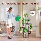 Corner Plant Stand with Grow Light - 6 Tier Plant Stand Indoor Square Metal Plant Shelf with Adjustable Light, Plant Organizer for Living Room, Graden, Home Decor (Brown)