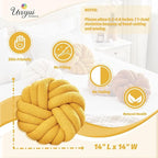 Uvvyui Knot Pillows, 14 Inch Decorative Throw Pillows Round Pillows Cushion, Soft Handmade Knotted Ball Pillow Plush Cushion Home Decor for Bed Couch Living Room (Dark Yellow, 14 Inch)