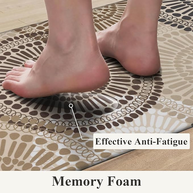 HEBE Cushioned Kitchen Mats for Floor Set of 2, Non Slip Anti Fatigue Kitchen Rugs and Mats, Floral Waterproof Comfort Foam Standing Mat Floor Carpet for Kitchen,Home Office,Sink,Laundry