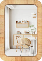 24x36 inch Rattan Rectangular Mirror for Wall, Bohemia Bathroom/Farmhouse Boho Mirrors, Vanity Irragular Decorative Mirror, Suitable for, Nursery, Bedroom, Living Room, Home Decoration