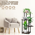 4 Tier Plant Stand Indoor, Thickened Metal Wood Corner Plant Shelf Stands for Multiple Plants, Indoor Tall Plants Stand Tiered Flower Holder for Living Room Patio Garden Balcony(Black+Oak)