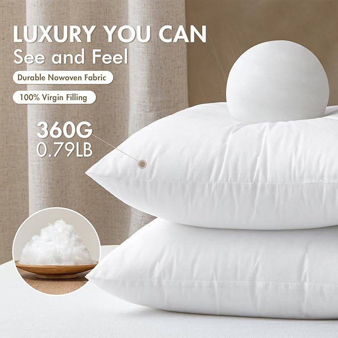 MIULEE Set of 2 Throw Pillow Inserts 12x20 Inches, 100% Virgin Filling Nonwoven Pillow Inserts for Couch Sofa Living Room