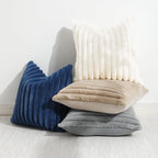 decorUhome Cozy Faux Fur Throw Pillow Covers 24x24 Set of 2 Decorative Soft Plush Striped Modern Farmhouse Boho Couch Euro Sham Pillow Cases with Velvet Back for Sofa Bed Living Room, Blue