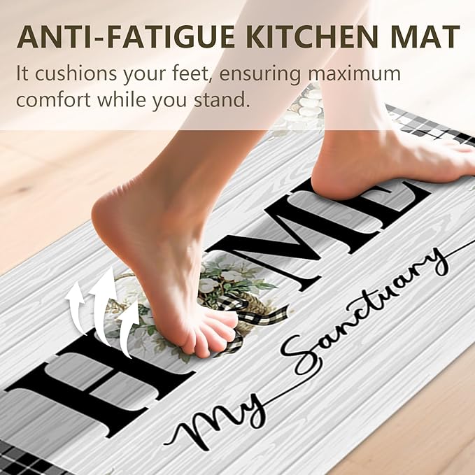 Farmhouse Rugs for Kitchen Floor,Man Anti Fatigue Mats for Kitchen Floor Non Slip, 2PCS Rubber Kitchen Mat, Washable Cushioned Runner Carpet Rug for Sink Laundry 15.7"×27.5" +15.7"×47" 3.5mm
