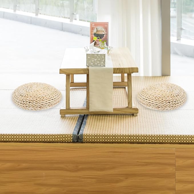 Round Straw Braid Cushion 11.81 Inch Handwoven Yoga Meditating Seat Pad with Breathable Space Cotton Filling for Home Tatami Floor and Windowsill