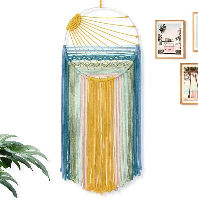 MEIVINES Macrame Wall Hanging 11.8x27.6 Inches Boho Decor Sun Wall Art Dream Catchers Woven Hanging Tapestry Tassels Handmade Colorful Tapestry for Bedroom Living Room Nursery Apartment