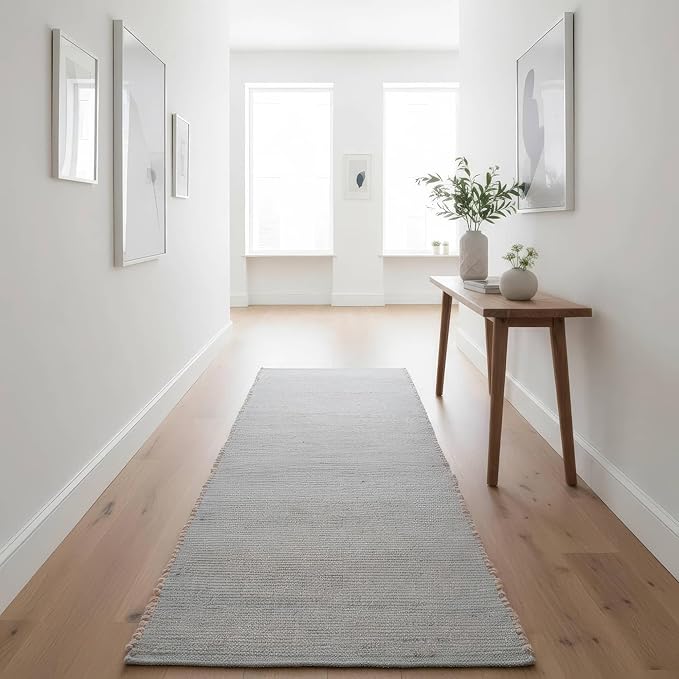 Light Gray 2X6 Jute Rug Braided Construction - Farmhouse Woven Carpet - Mid-Century Modern Floor Covering for Hallways and Kitchen, Runner 2' x 6'