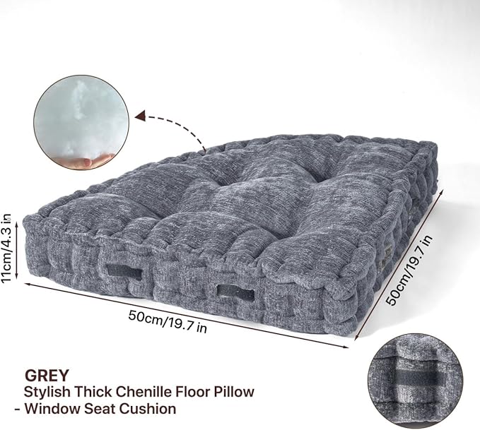 Fan-Shaped Floor Cushion Corner Nook Floor Pillow, Meditation Cushion for Sitting or Yoga, Kids Play Cushions Thick for Indoor or Outdoor Seating 20"*20" Gray