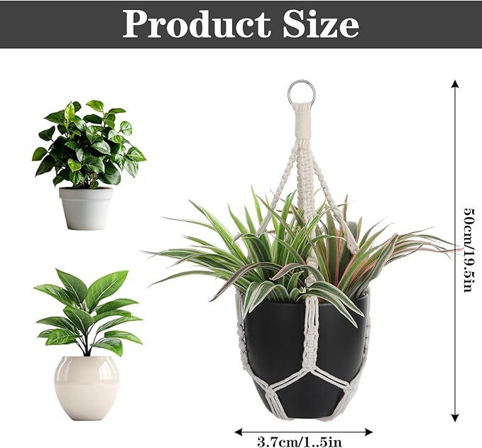 JIEYAO 2 Pack Handmade Macrame Plant Hangers, 19.6 Inch Cotton Hanging Planters Baskets Plant Holder Boho White Rope Flower Pot Holders for Outdoor Indoor Decor