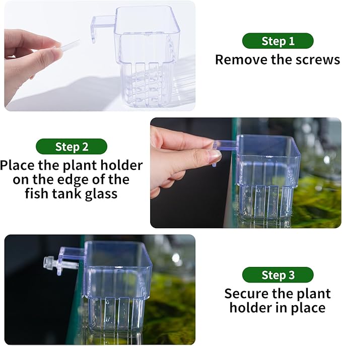 Aquarium Plant Holder,2Pack Transparent Hanging Pot for Fish Tank Aquatic Plant Cultivation and Aquascape Decorations Planter Cups with Hook and Screws