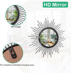 Sunburst Wall mirror Black Small Spoked Wall Decor Mirror Bohemian Home Round Modern Metal Wall Art Mirror for Living room Hallway Bedroom Bathroom Balcony Farmhouse Entrance 12"
