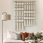 Fiber Macrame Wall Hanging Boho Ball Wall Art Bohemian for Living Room Bedroom White